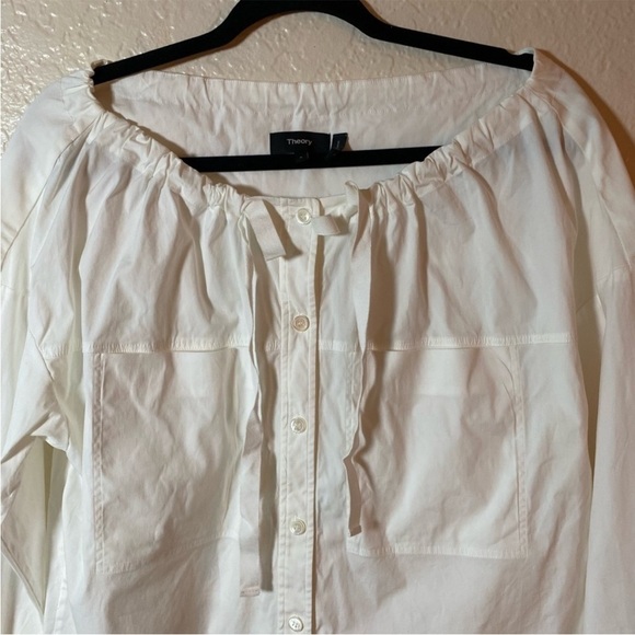 Theory White Magena Drawstring Utility Long Sleeve Button Down Shirt Sz M - Picture 3 of 7